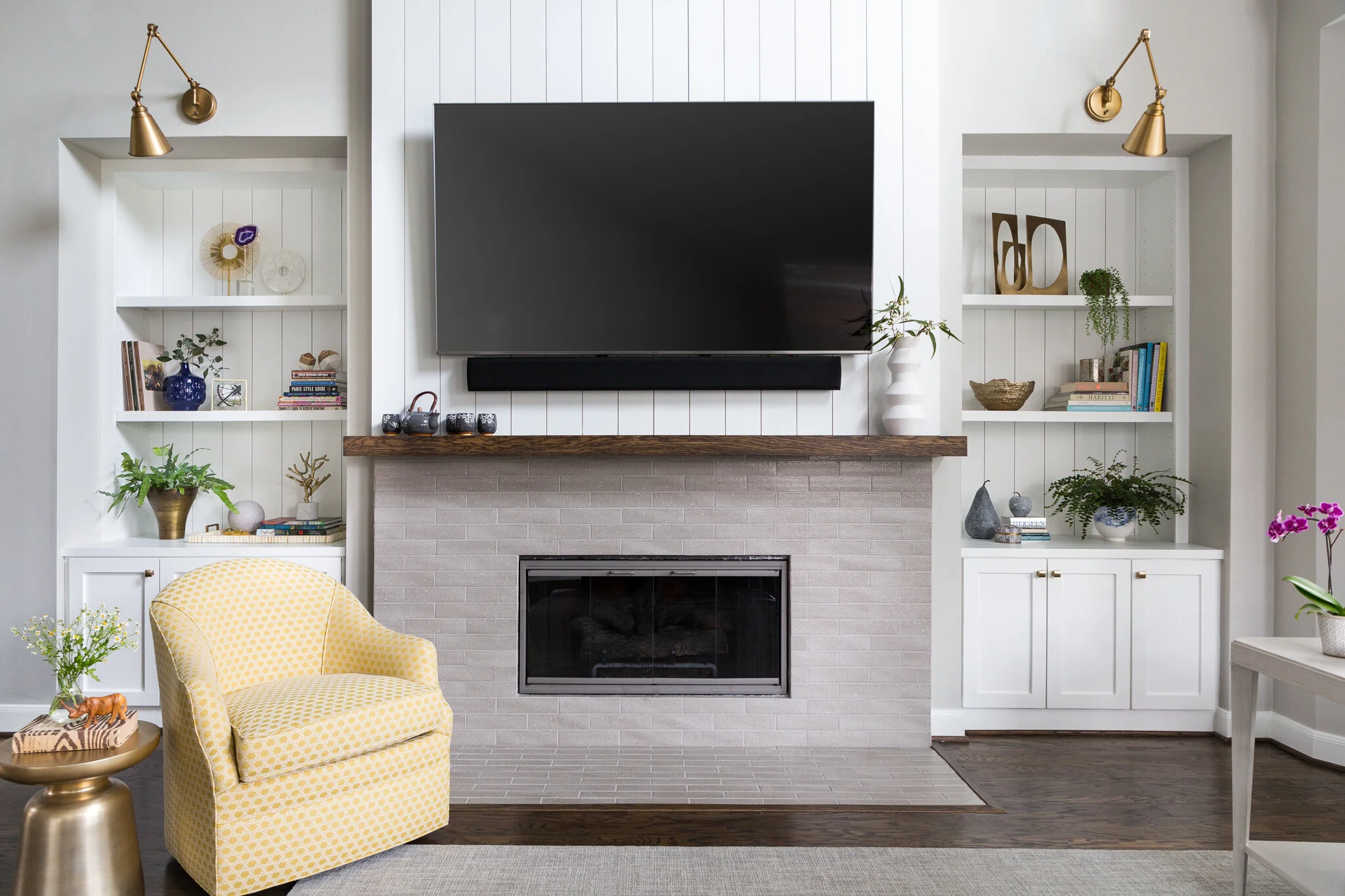Entertainment center over fireplace outlet